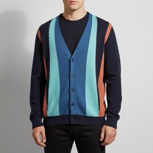 Perry Ellis Cardigan Men’s 2XL Color Block Electric Grandpa Sweater Retro